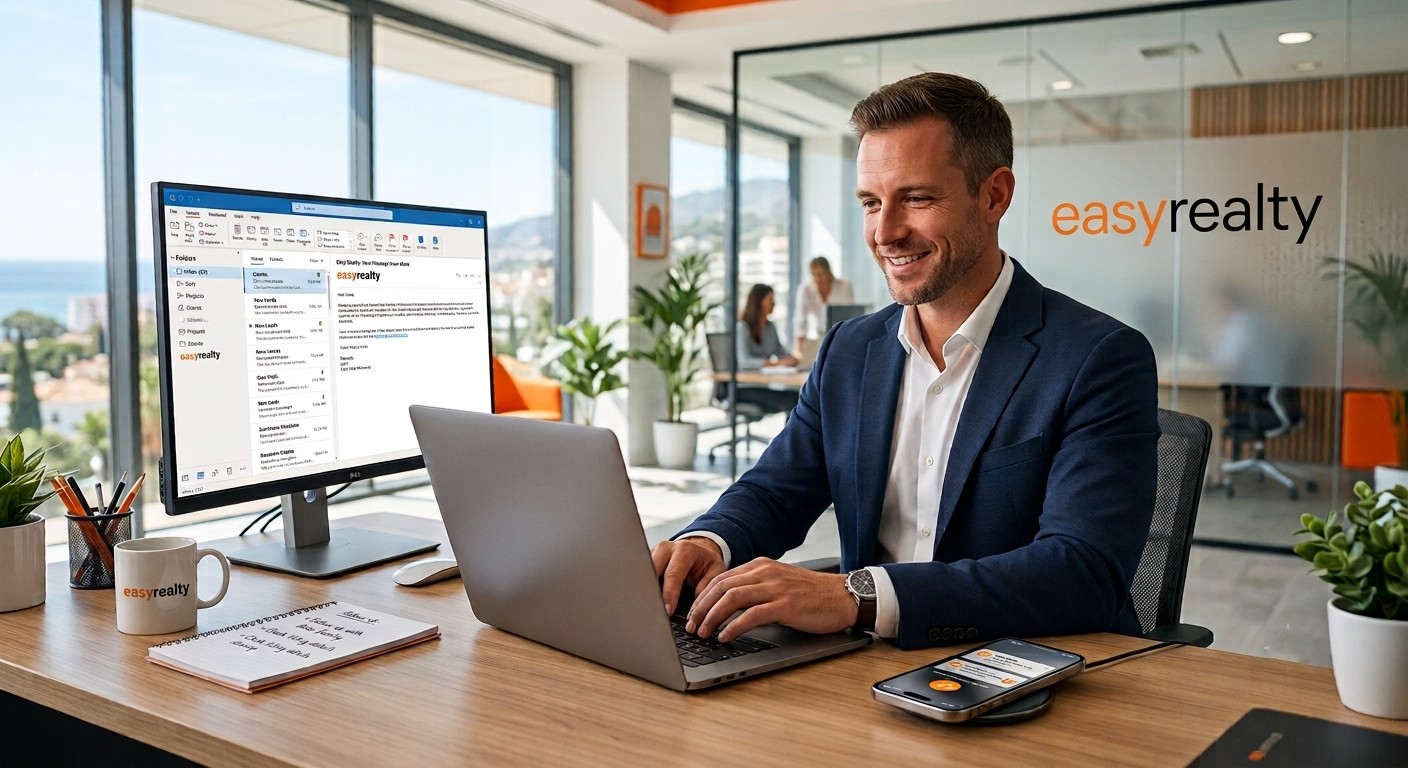 Easy Realty agent using a professional company email account on webmail, Outlook, and mobile devices.